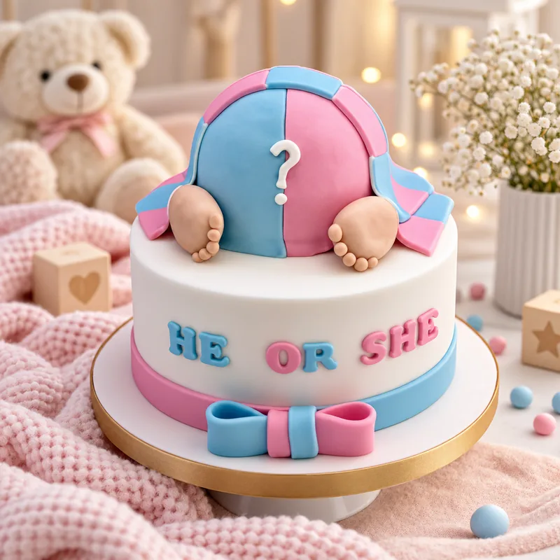 Voorbeeld van een social media bericht door SjopSjop: een gender reveal taart met de tekst He or She