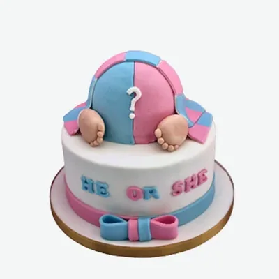Originele productfoto van de klant: een gender reveal taart op een witte achtergrond