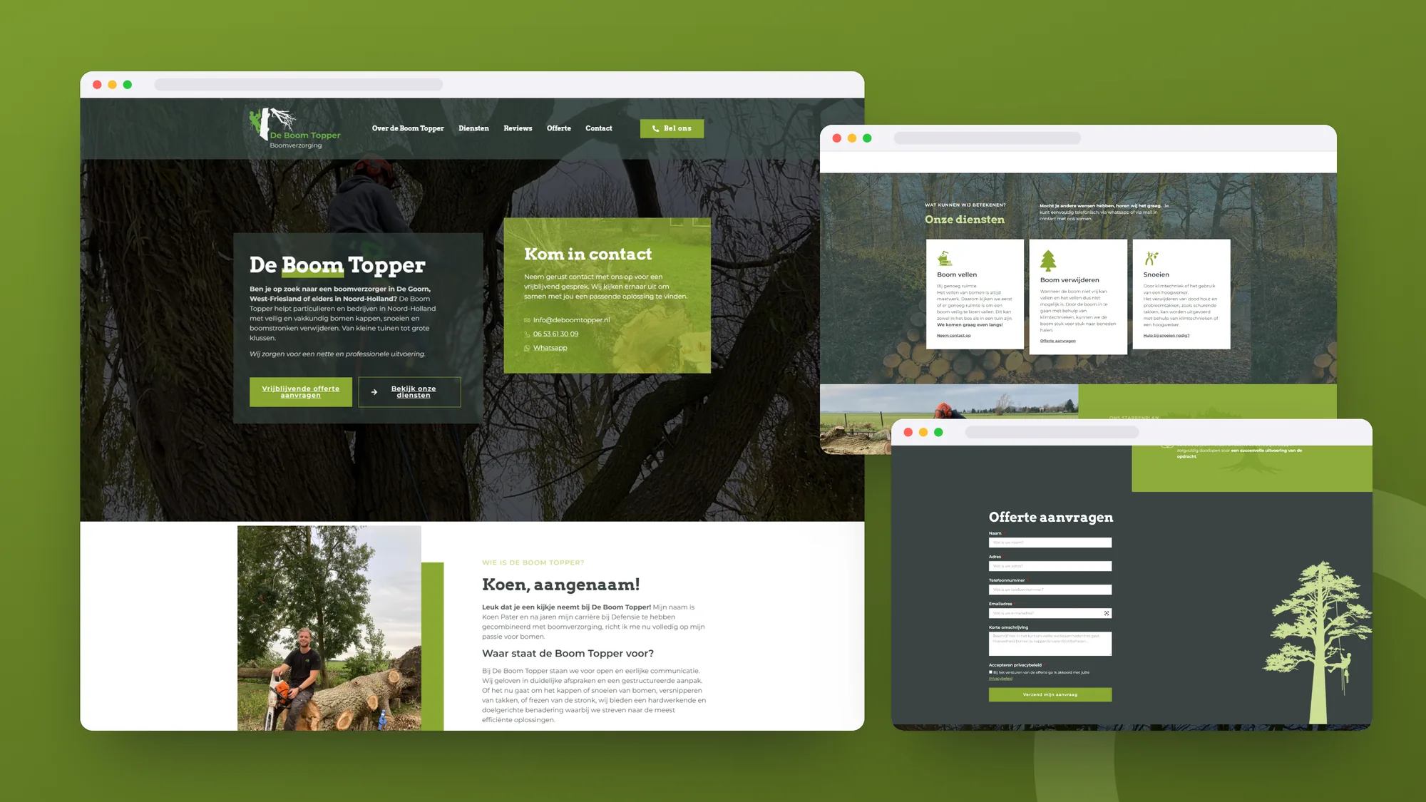 De Boom Topper: One-page website door SjopSjop, getoond op desktop, laptop en smartphone