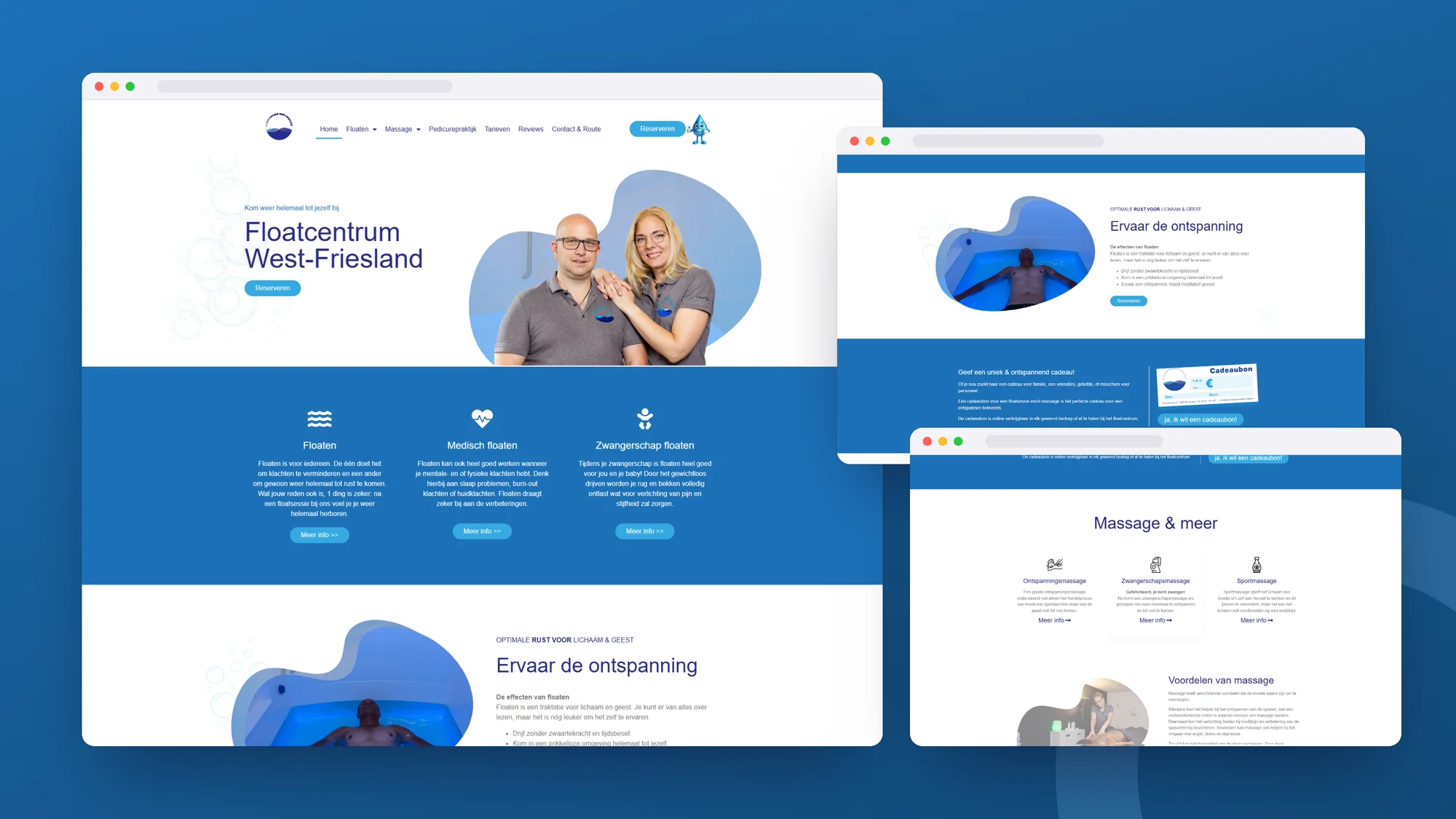 Floatcentrum West-Friesland: Website door SjopSjop, getoond op desktop, laptop en smartphone