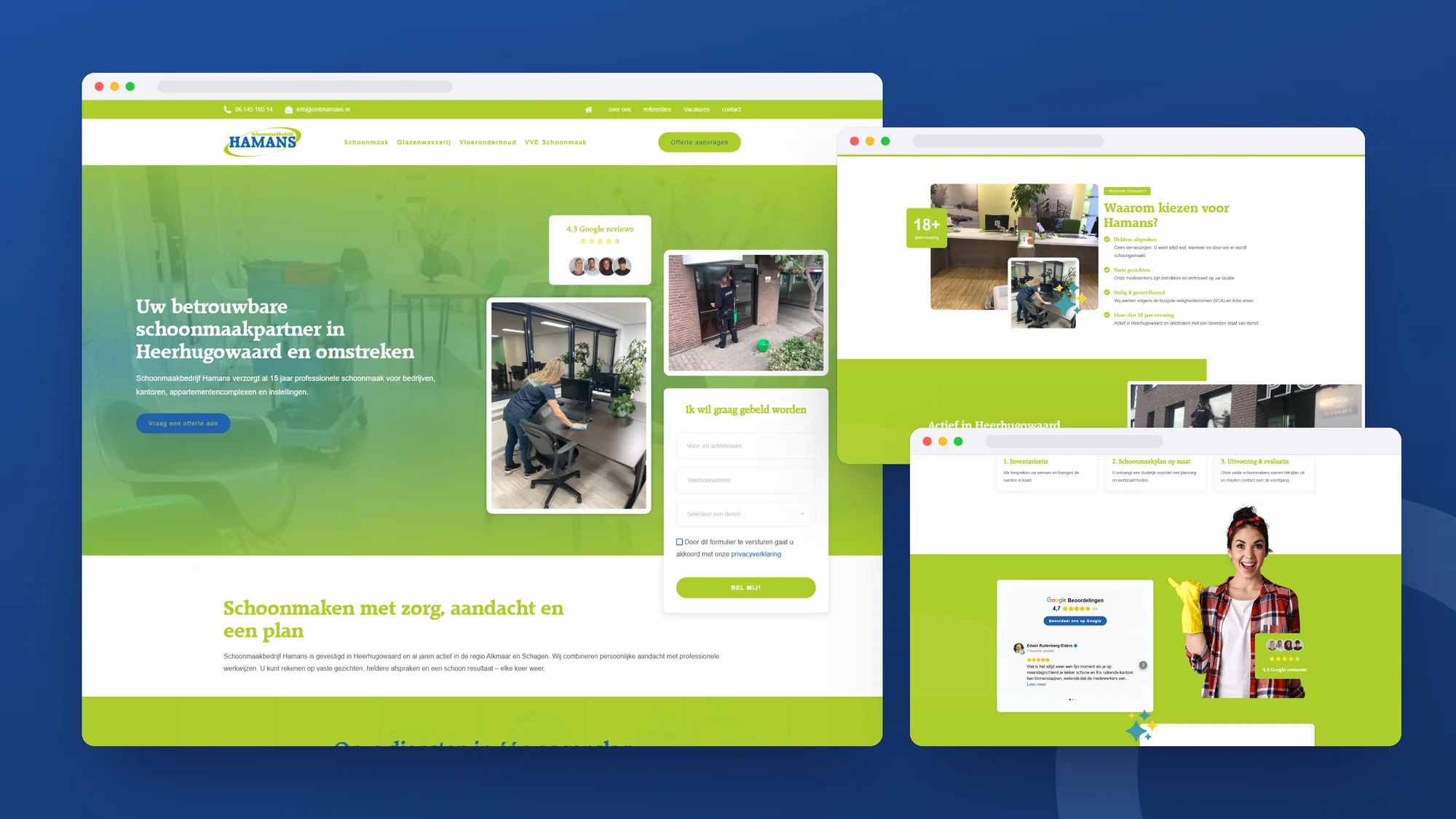 SMB Hamans: Website door SjopSjop, getoond op desktop, laptop en smartphone