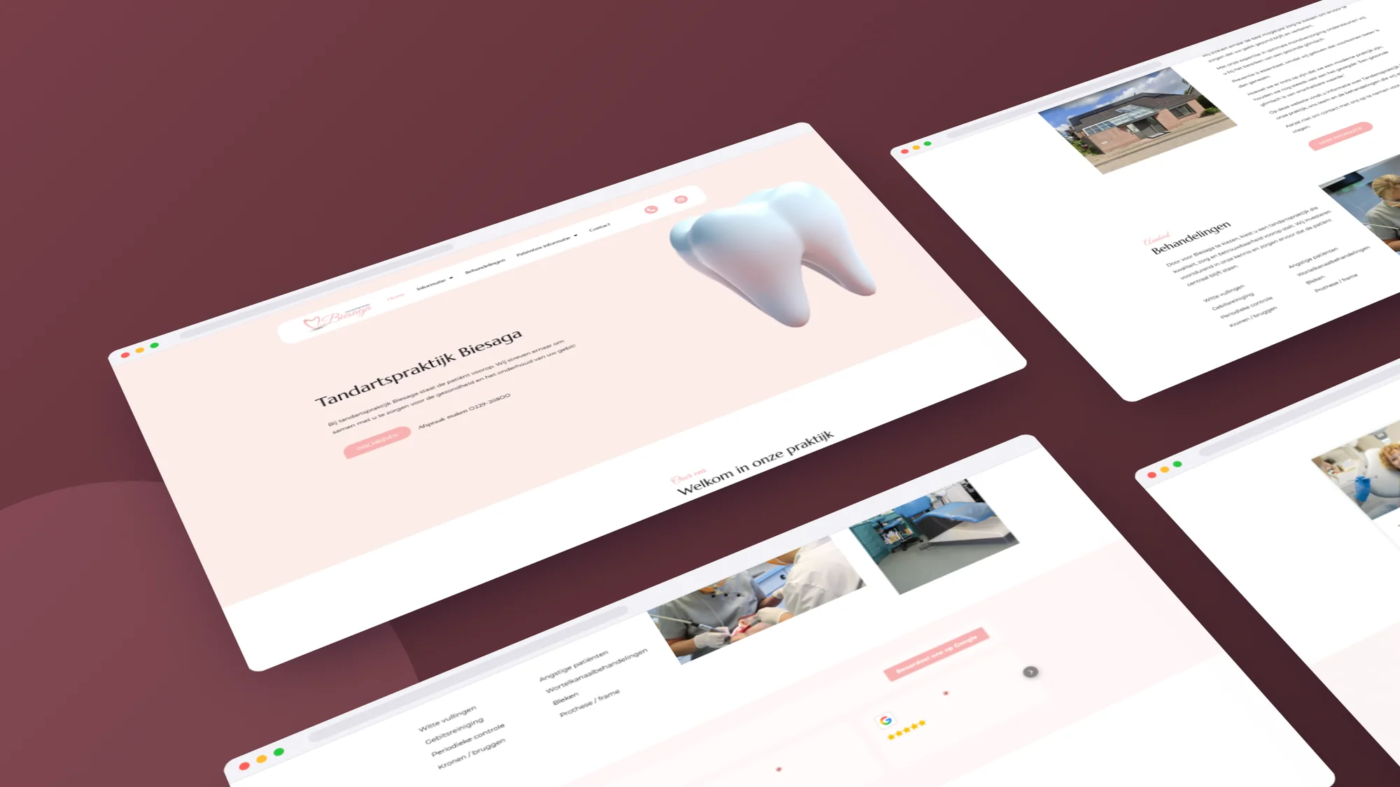Tandartspraktijk Biesaga: Website door SjopSjop, getoond op desktop, laptop en smartphone