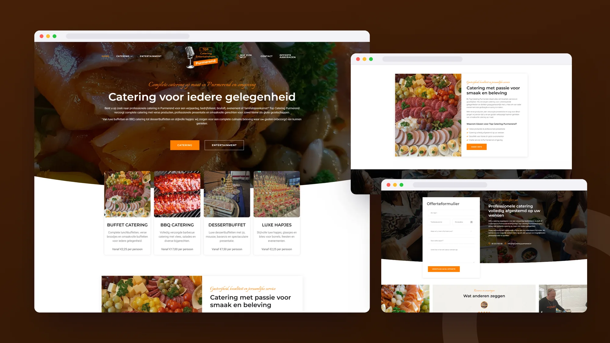 Top Catering Purmerend: Website door SjopSjop, getoond op desktop, laptop en smartphone